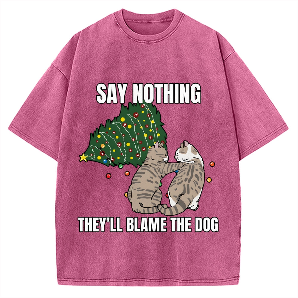 Christmas Cat meme blame the dog Vintage Washed T-shirt