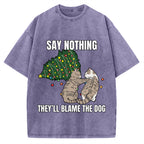 Christmas Cat meme blame the dog Vintage Washed T-shirt