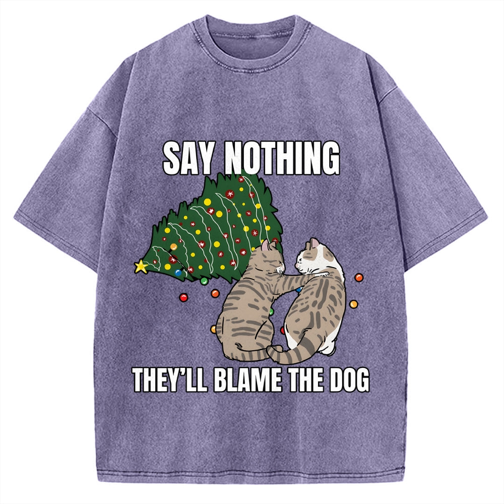 Christmas Cat meme blame the dog Vintage Washed T-shirt