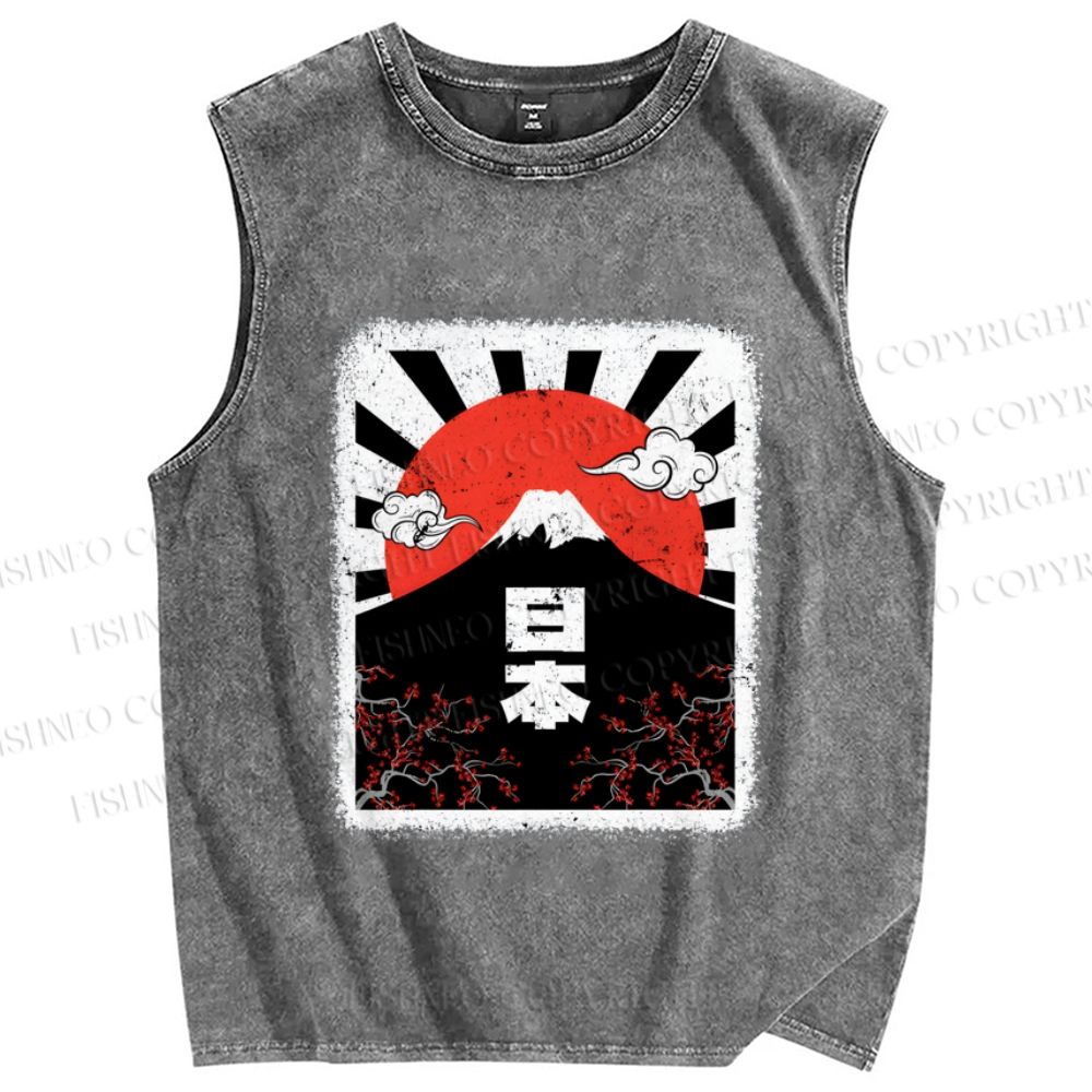 Unisex Mount Fuji Japan Printed Washed Tank Top