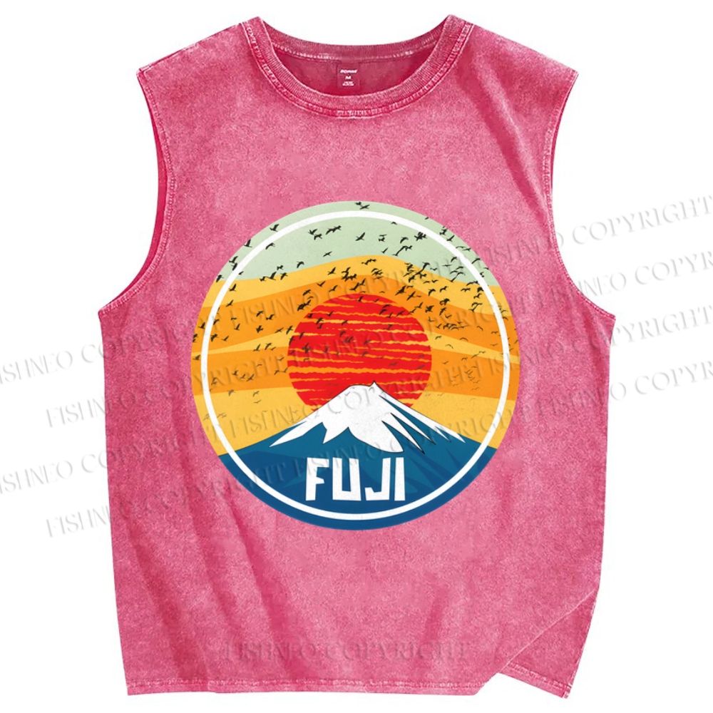 Unisex Mount Fuji Printed Washed Tank Top