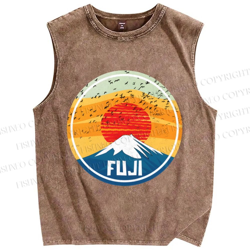 Unisex Mount Fuji Printed Washed Tank Top