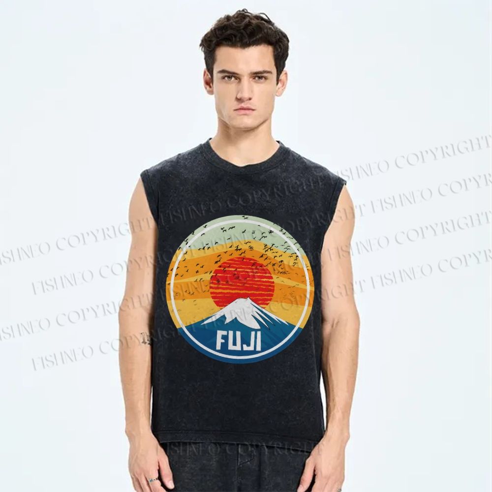 Unisex Mount Fuji Printed Washed Tank Top