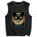 Unisex Art Cat Printed Washed Tank Top
