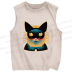 Unisex Art Cat Printed Washed Tank Top