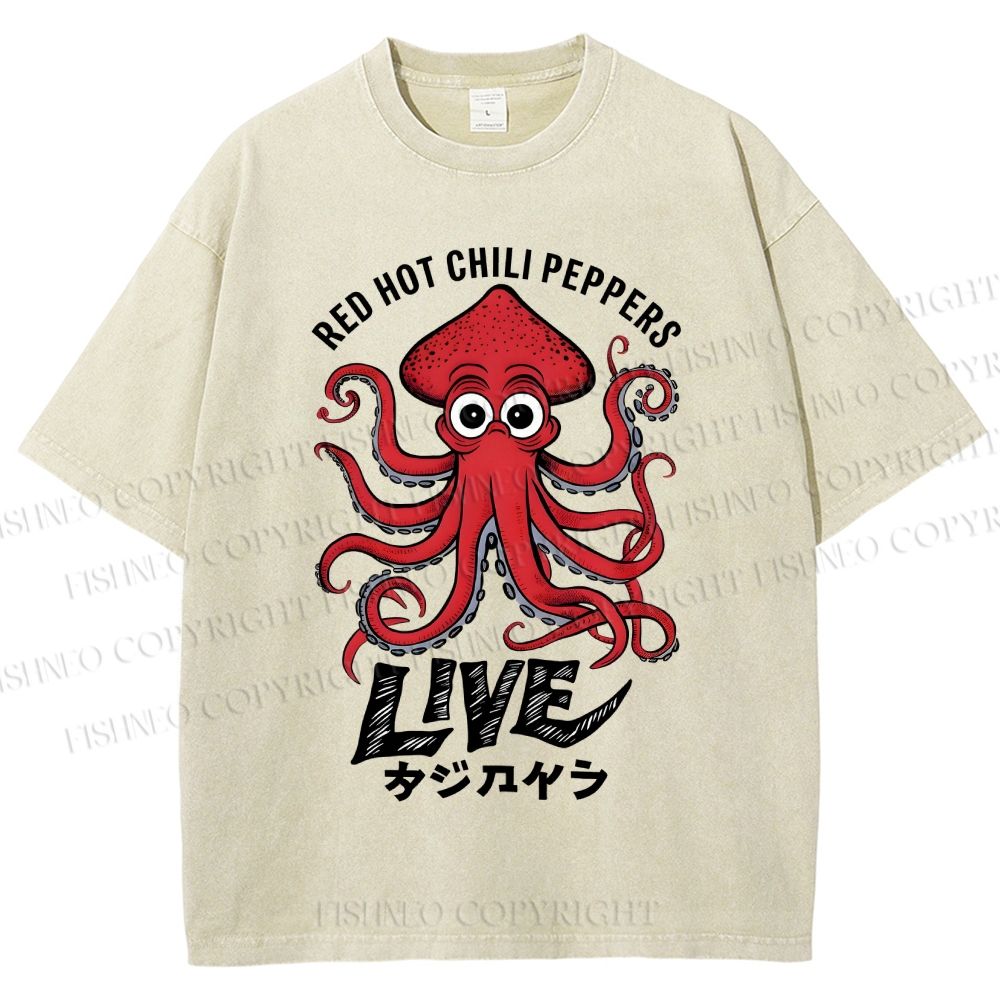 Unisex Red Hot Chili Peppers Octopus Printed Washed Tee