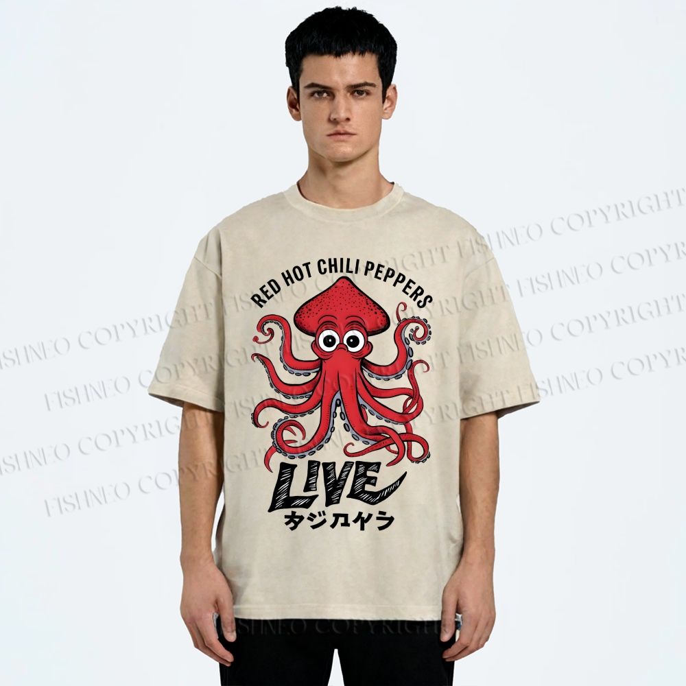 Unisex Red Hot Chili Peppers Octopus Printed Washed Tee