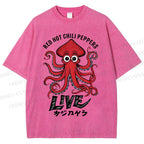 Unisex Red Hot Chili Peppers Octopus Printed Washed Tee