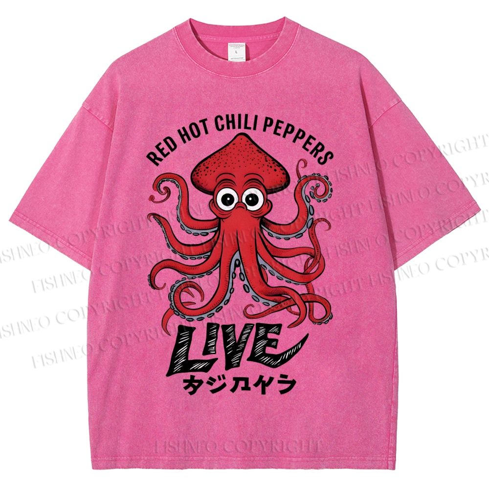 Unisex Red Hot Chili Peppers Octopus Printed Washed Tee