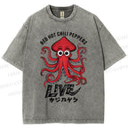 Unisex Red Hot Chili Peppers Octopus Printed Washed Tee