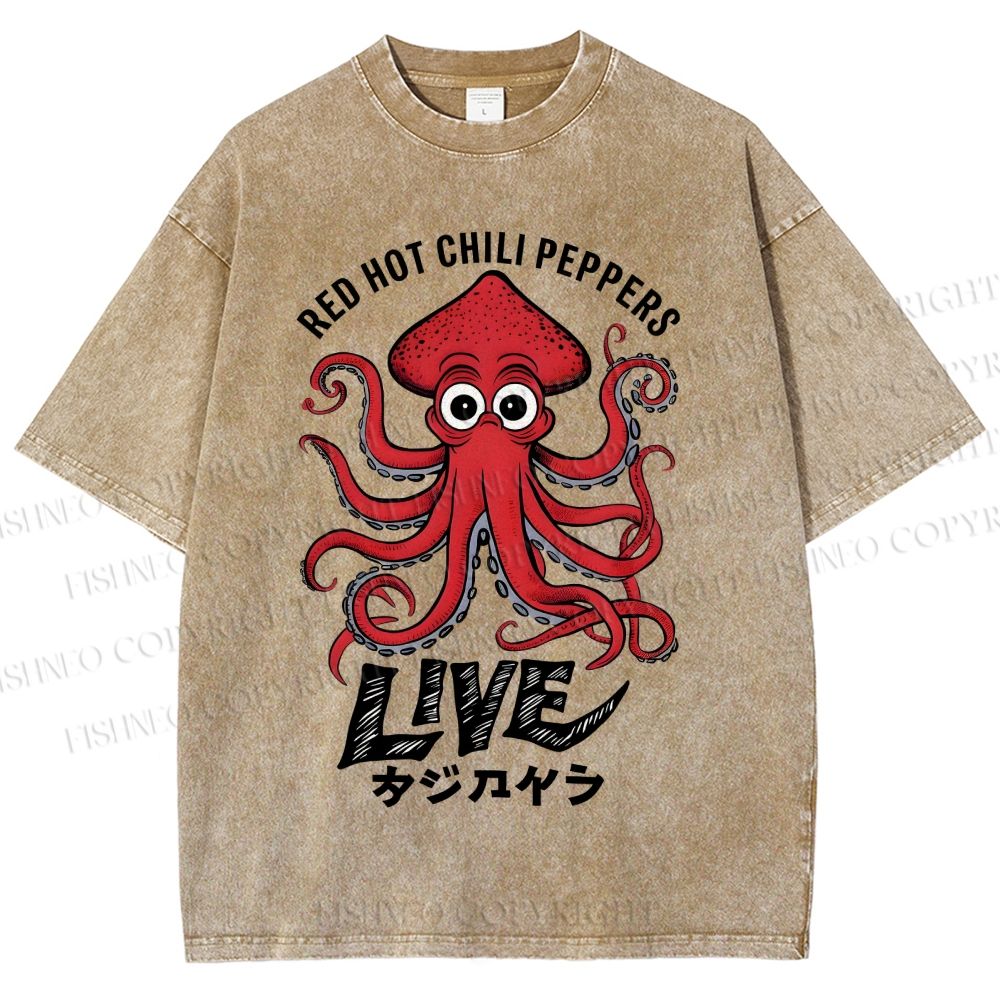 Unisex Red Hot Chili Peppers Octopus Printed Washed Tee