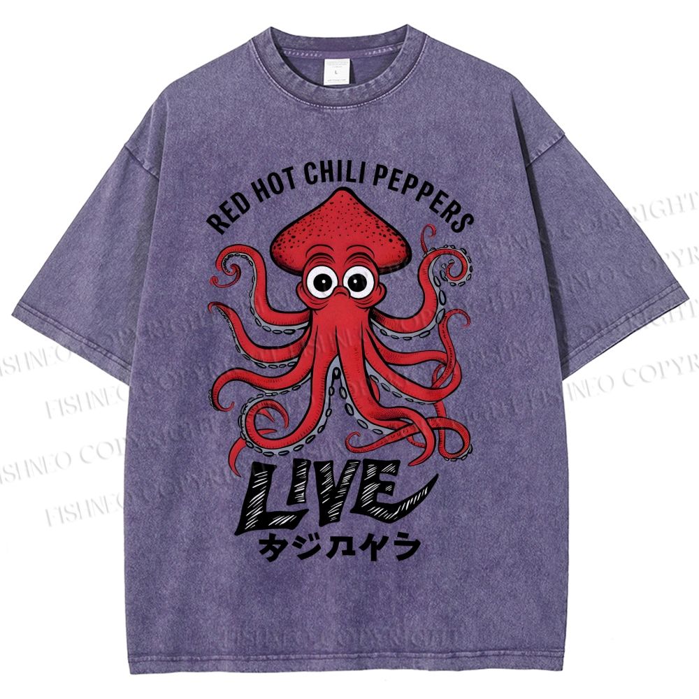 Unisex Red Hot Chili Peppers Octopus Printed Washed Tee