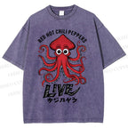 Unisex Red Hot Chili Peppers Octopus Printed Washed Tee