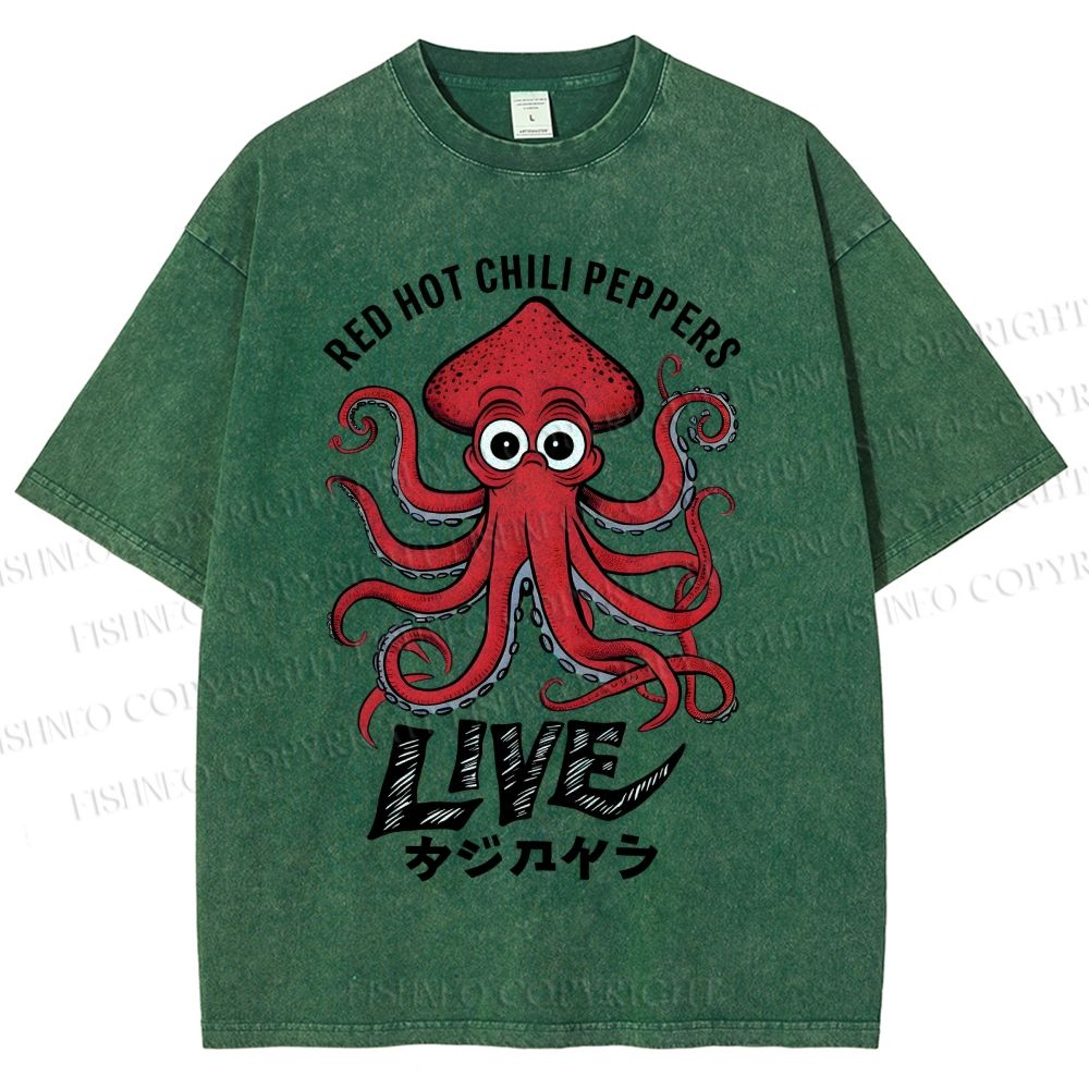 Unisex Red Hot Chili Peppers Octopus Printed Washed Tee