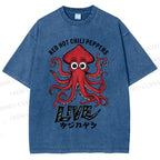 Unisex Red Hot Chili Peppers Octopus Printed Washed Tee
