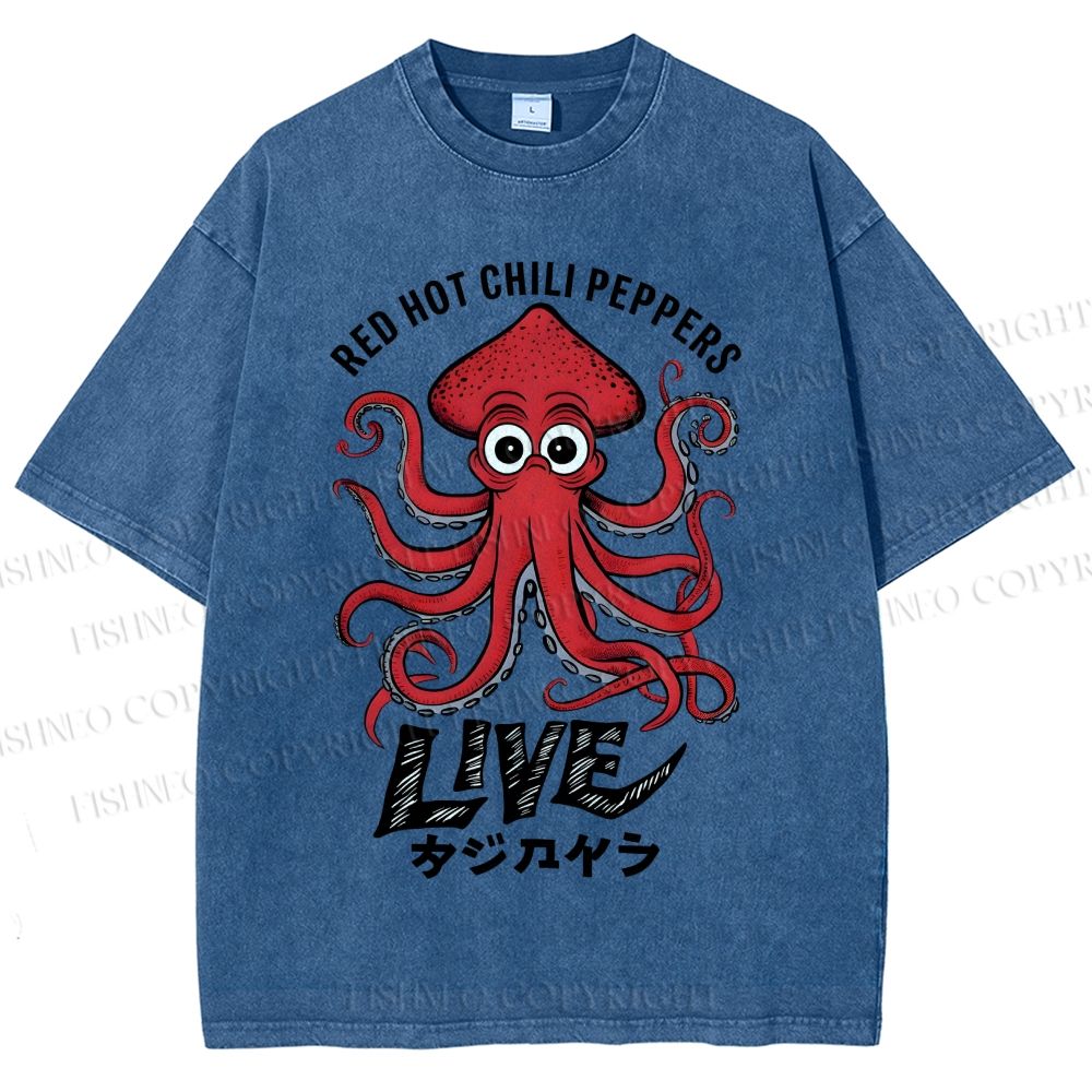 Unisex Red Hot Chili Peppers Octopus Printed Washed Tee