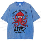 Unisex Red Hot Chili Peppers Octopus Printed Washed Tee