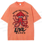 Unisex Red Hot Chili Peppers Octopus Printed Washed Tee
