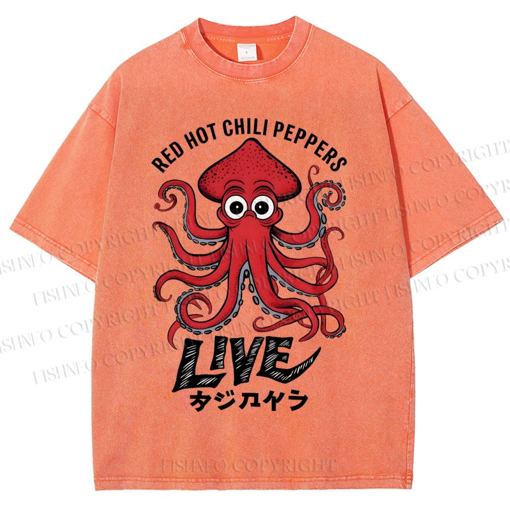 Unisex Red Hot Chili Peppers Octopus Printed Washed Tee