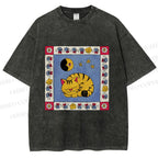 Unisex Sleeping Cat Cheese Mouse Graffiti Printed Washed Tee