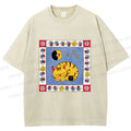 Unisex Sleeping Cat Cheese Mouse Graffiti Printed Washed Tee