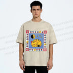 Unisex Sleeping Cat Cheese Mouse Graffiti Printed Washed Tee