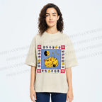 Unisex Sleeping Cat Cheese Mouse Graffiti Printed Washed Tee