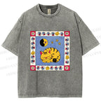 Unisex Sleeping Cat Cheese Mouse Graffiti Printed Washed Tee