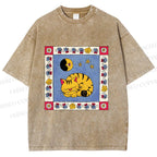 Unisex Sleeping Cat Cheese Mouse Graffiti Printed Washed Tee