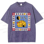 Unisex Sleeping Cat Cheese Mouse Graffiti Printed Washed Tee
