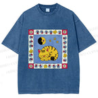 Unisex Sleeping Cat Cheese Mouse Graffiti Printed Washed Tee