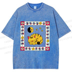 Unisex Sleeping Cat Cheese Mouse Graffiti Printed Washed Tee