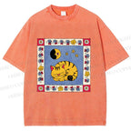Unisex Sleeping Cat Cheese Mouse Graffiti Printed Washed Tee