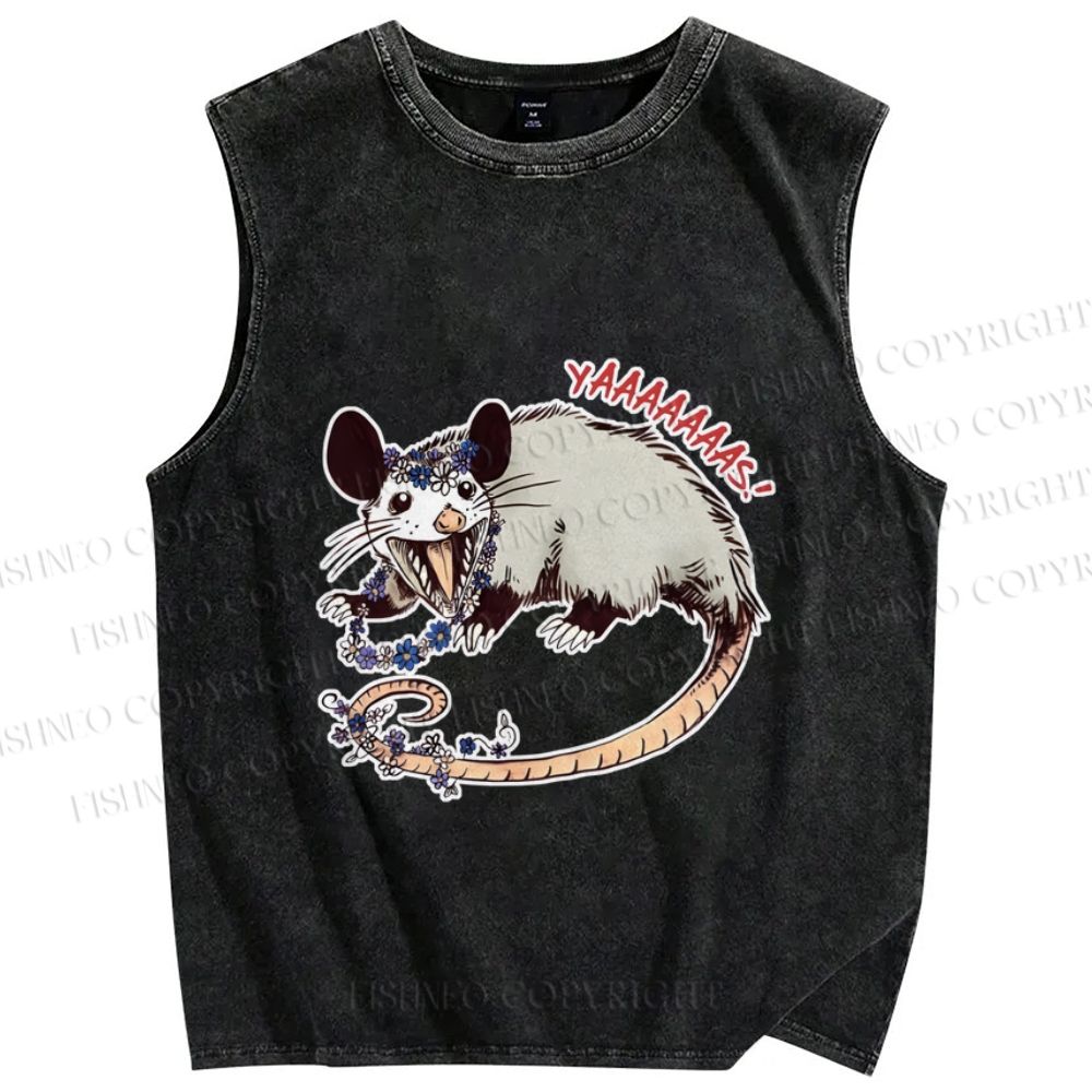 Unisex Opossum Got Excited Yaaaaas Printed Washed Tank Top