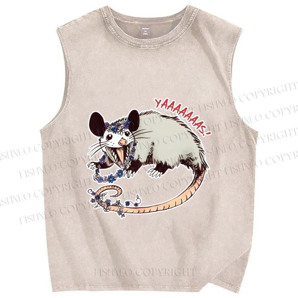 Unisex Opossum Got Excited Yaaaaas Printed Washed Tank Top