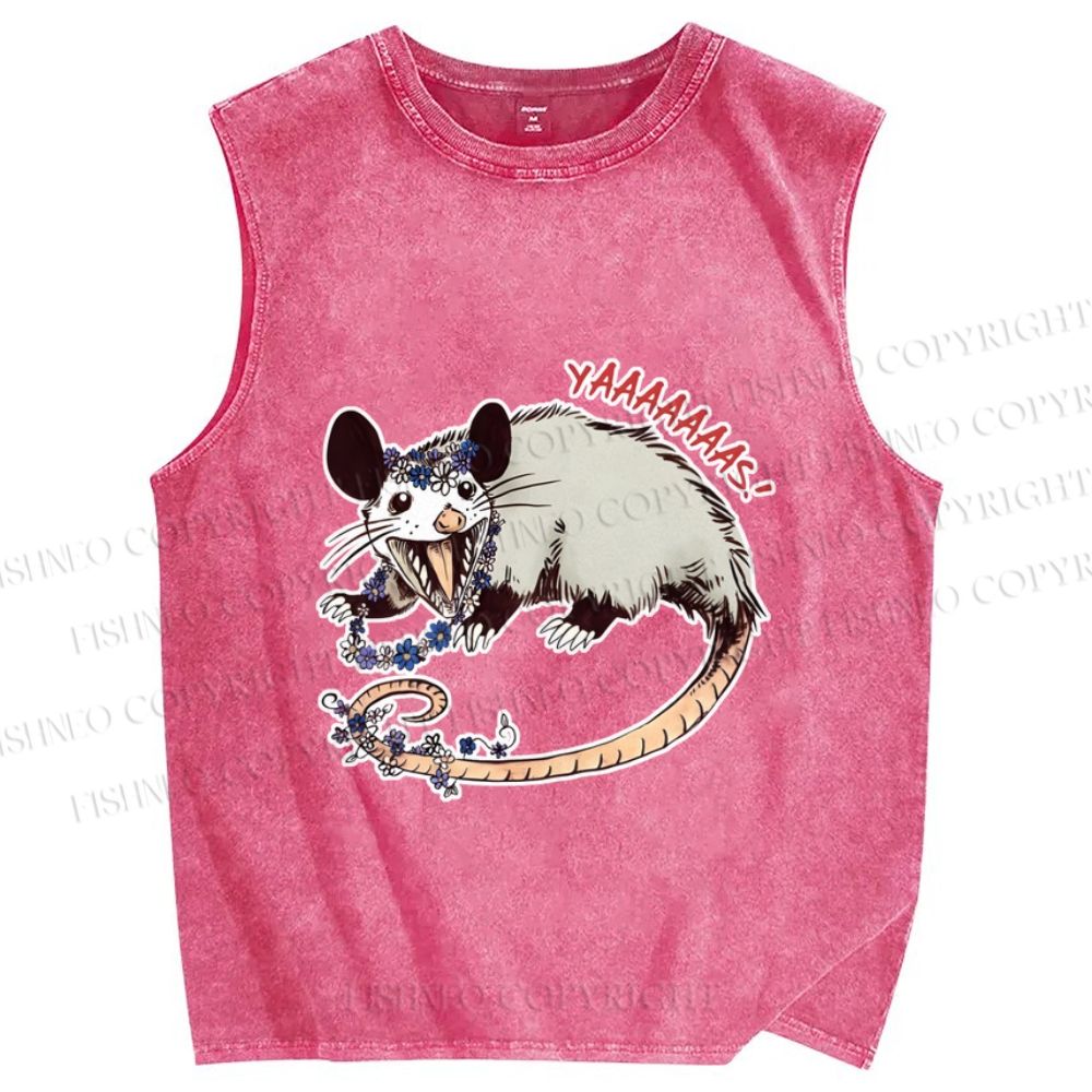 Unisex Opossum Got Excited Yaaaaas Printed Washed Tank Top