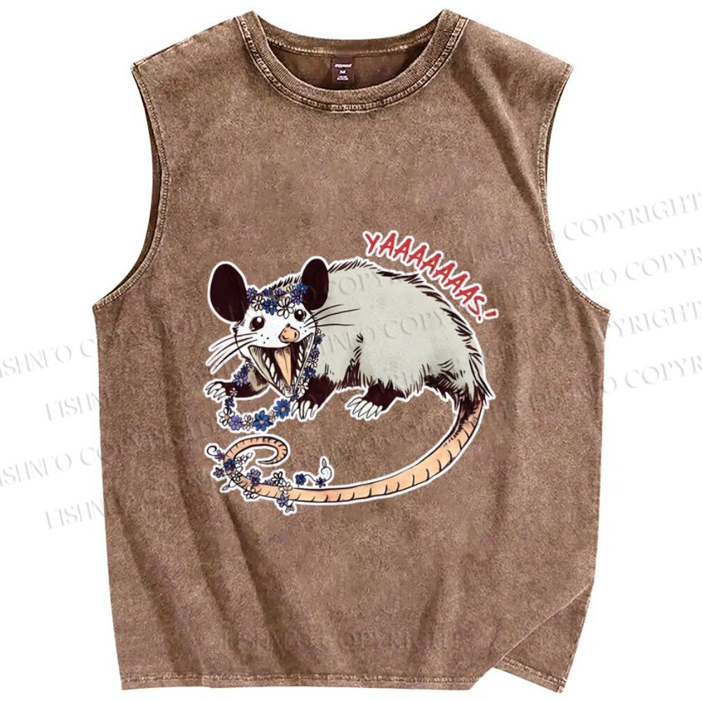 Unisex Opossum Got Excited Yaaaaas Printed Washed Tank Top
