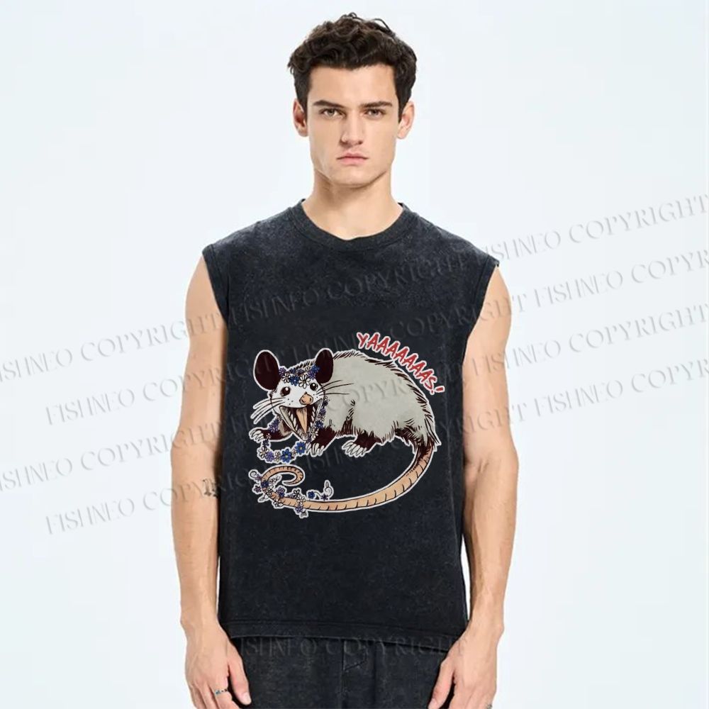 Unisex Opossum Got Excited Yaaaaas Printed Washed Tank Top