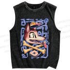 Unisex Street Style Wolf Printed Washed Tank Top