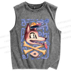 Unisex Street Style Wolf Printed Washed Tank Top