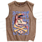 Unisex Street Style Wolf Printed Washed Tank Top