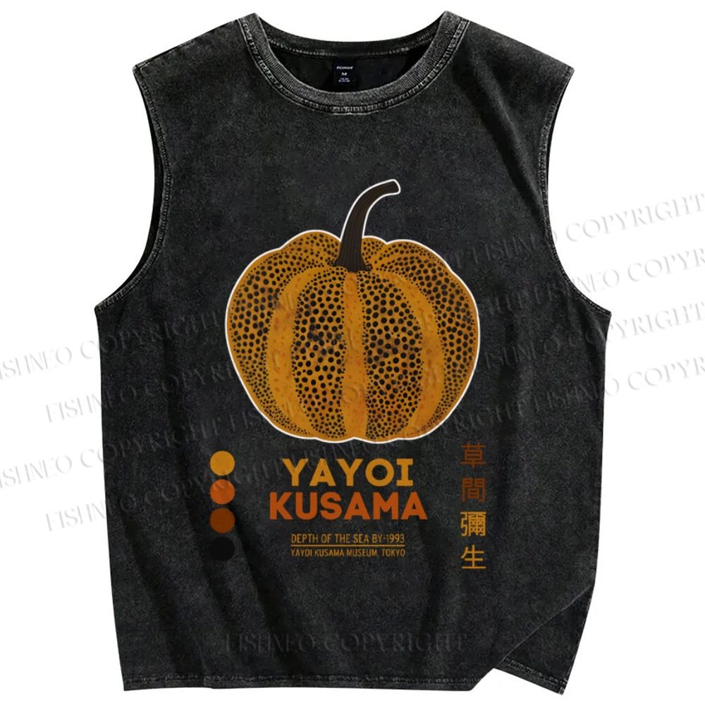 Unisex Japanese Yayoi Kusama Pumpkin Printed Washed Tank Top