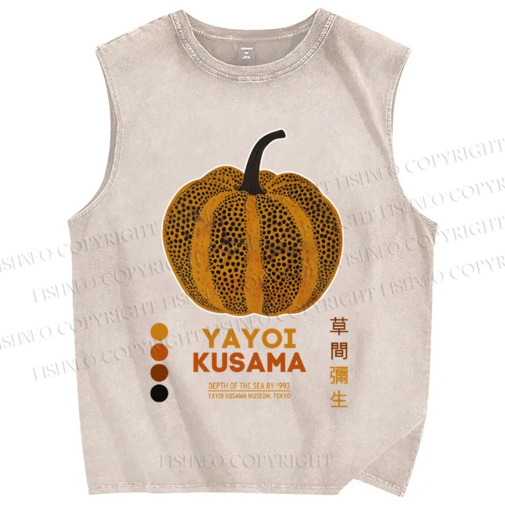 Unisex Japanese Yayoi Kusama Pumpkin Printed Washed Tank Top
