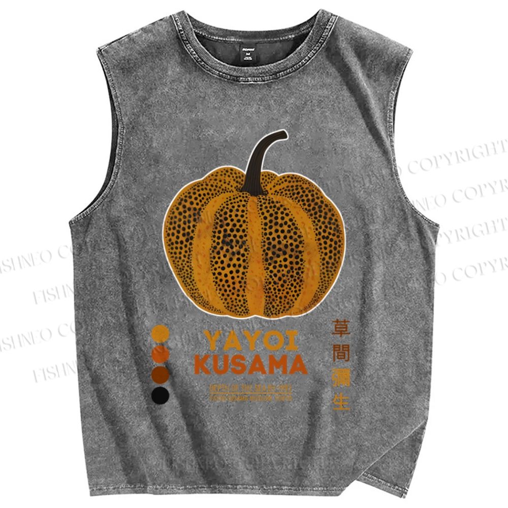 Unisex Japanese Yayoi Kusama Pumpkin Printed Washed Tank Top