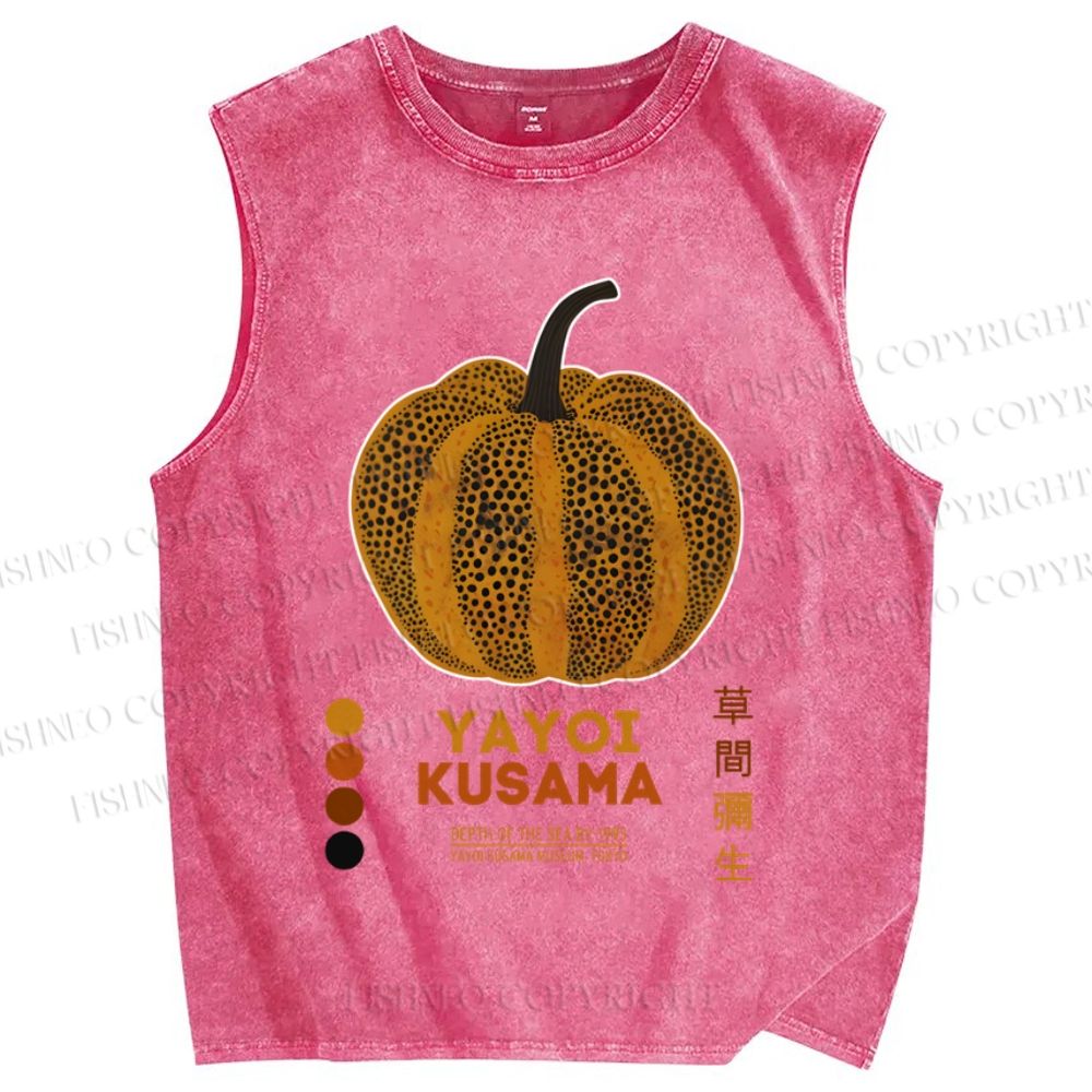 Unisex Japanese Yayoi Kusama Pumpkin Printed Washed Tank Top