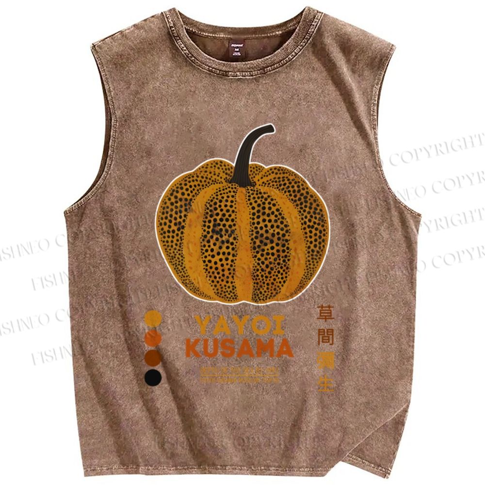 Unisex Japanese Yayoi Kusama Pumpkin Printed Washed Tank Top