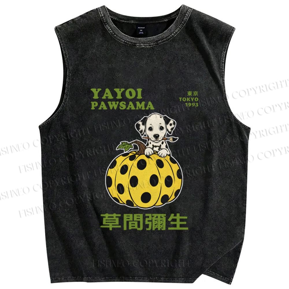 Unisex Yayoi Kusama Dalmatian Dog With Pumpkin Printed Washed Tank Top