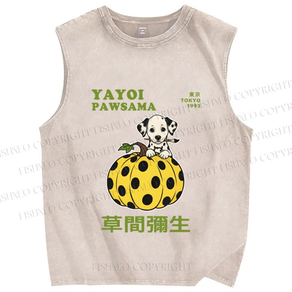 Unisex Yayoi Kusama Dalmatian Dog With Pumpkin Printed Washed Tank Top