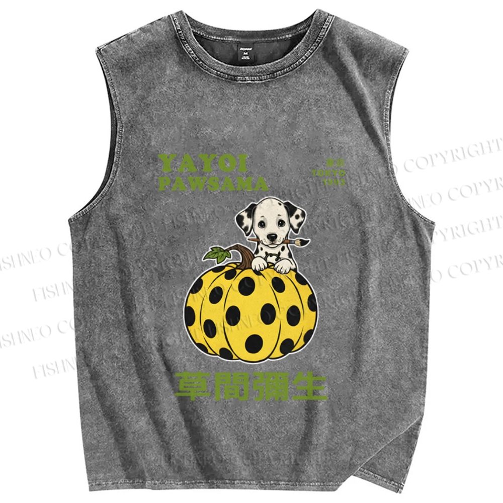 Unisex Yayoi Kusama Dalmatian Dog With Pumpkin Printed Washed Tank Top