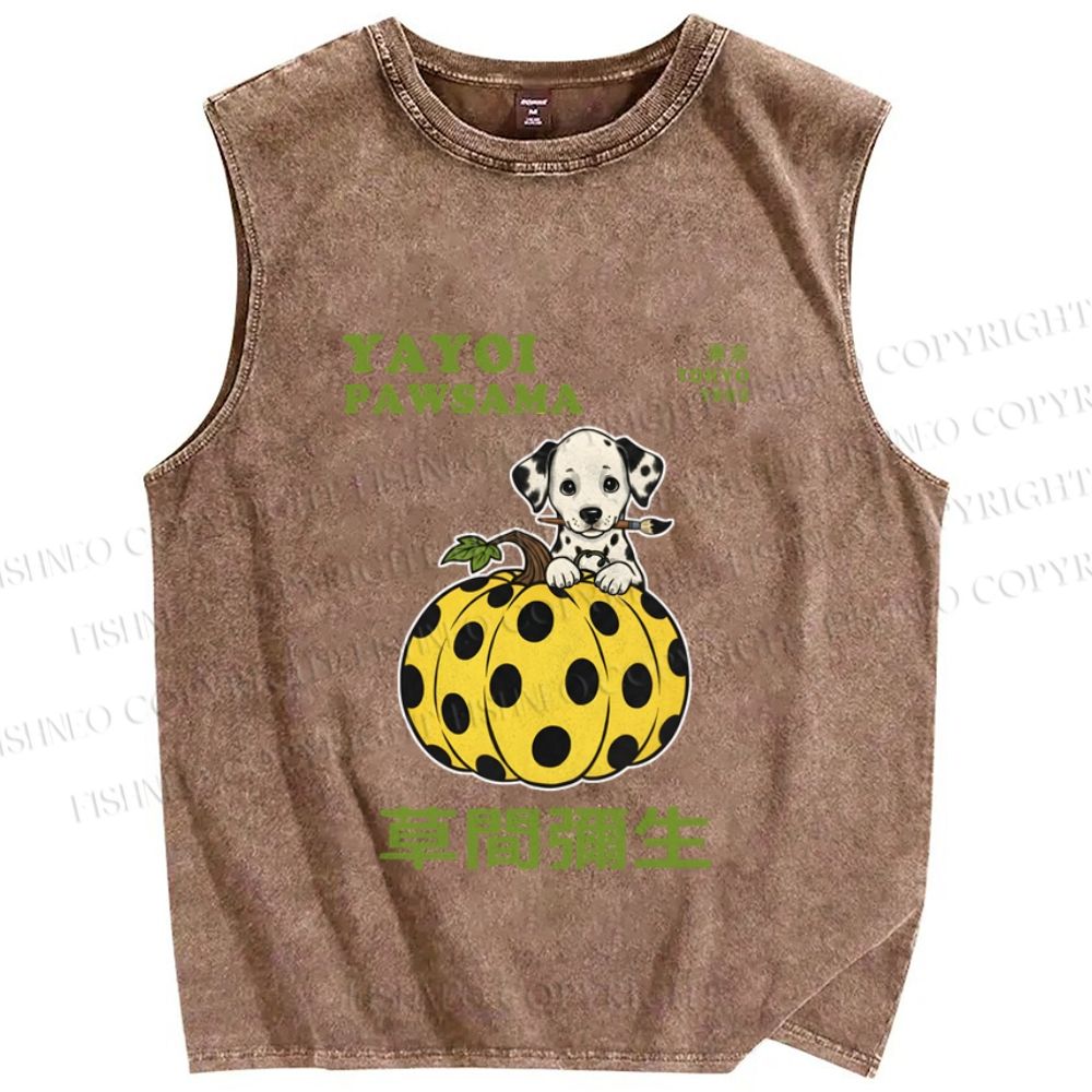 Unisex Yayoi Kusama Dalmatian Dog With Pumpkin Printed Washed Tank Top